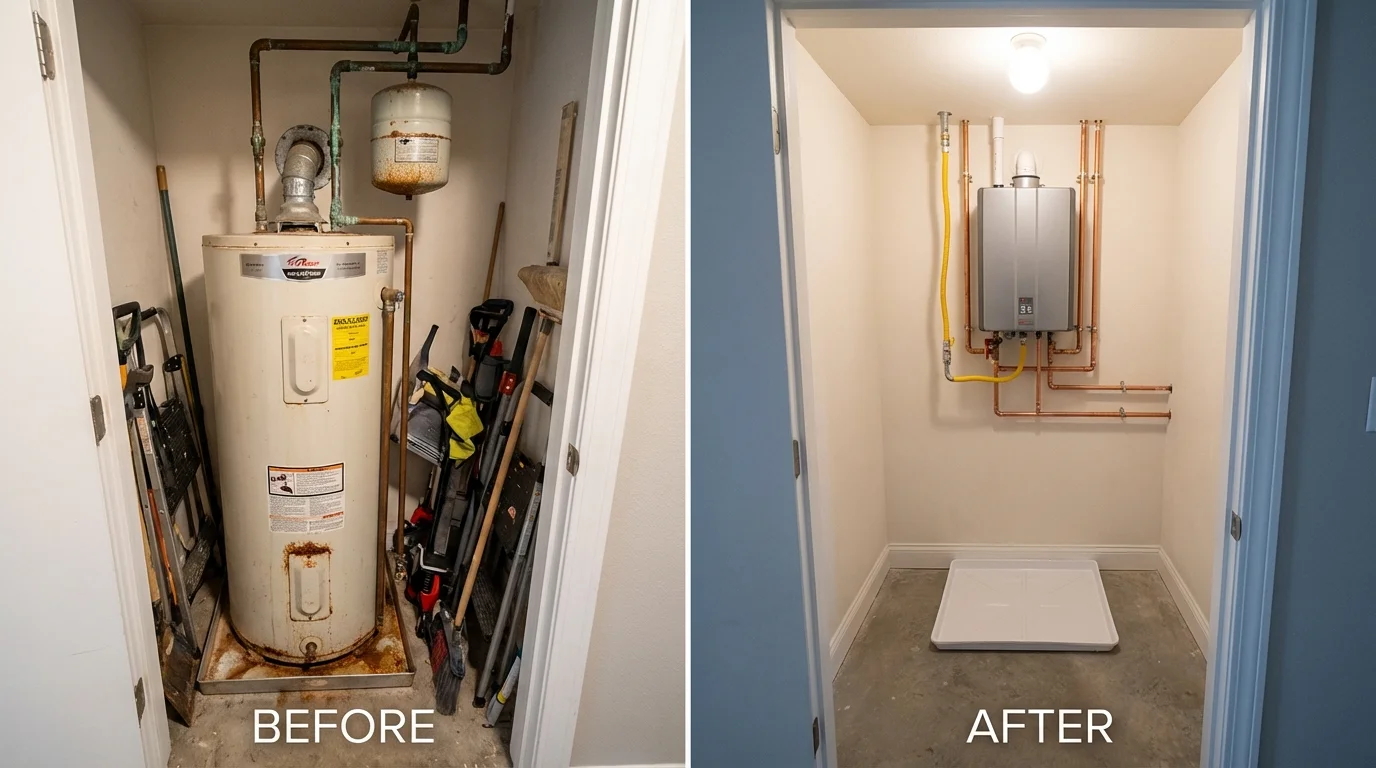 Tank water heater versus wall-mounted tankless unit comparison for Crosby, MN homeowners
