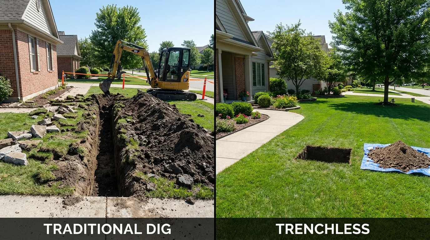 Trenchless sewer repair with minimal yard damage versus traditional excavation in Crosby, MN